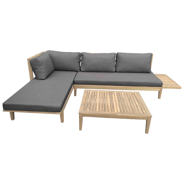 Salon de jardin en acacia 4 places PANGKOR - coussins gris