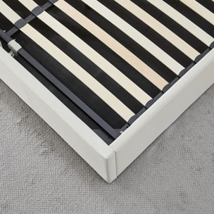Lit Coffre Atlas en Tissu Beige, Grand espace de rangement, Sommier à Lattes actives, Structure Robuste, Design Moderne