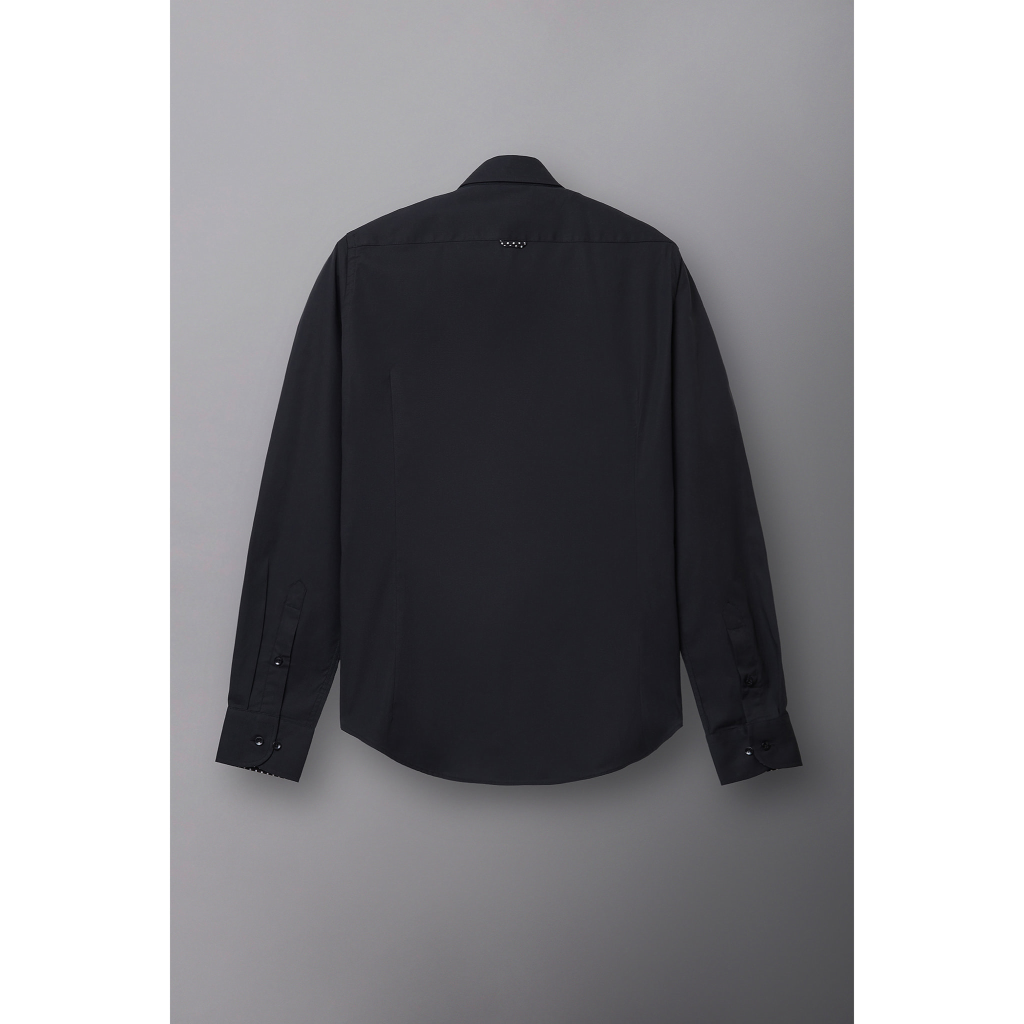 camicia uomo 1 bottone button down slim Popeline Stretch Unito Nero
