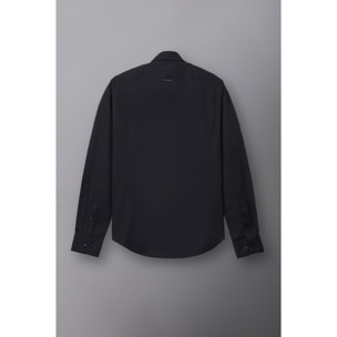 camicia uomo 1 bottone button down slim Popeline Stretch Unito Nero