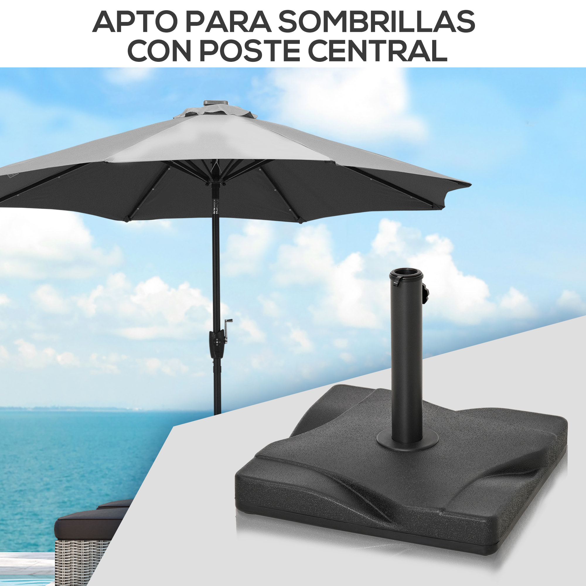 Base Para Parasol Poste Para Φ30mm Φ35mm Φ38mm Negro