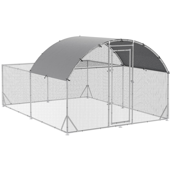 Gallinero Exterior Grande 380x280x195 cm Jaula para 10-12 Gallinas de Acero Galvanizado con 2 Pisos Cubierta de Tejado Puerta Corral para Pollos Conejos Patos Plata