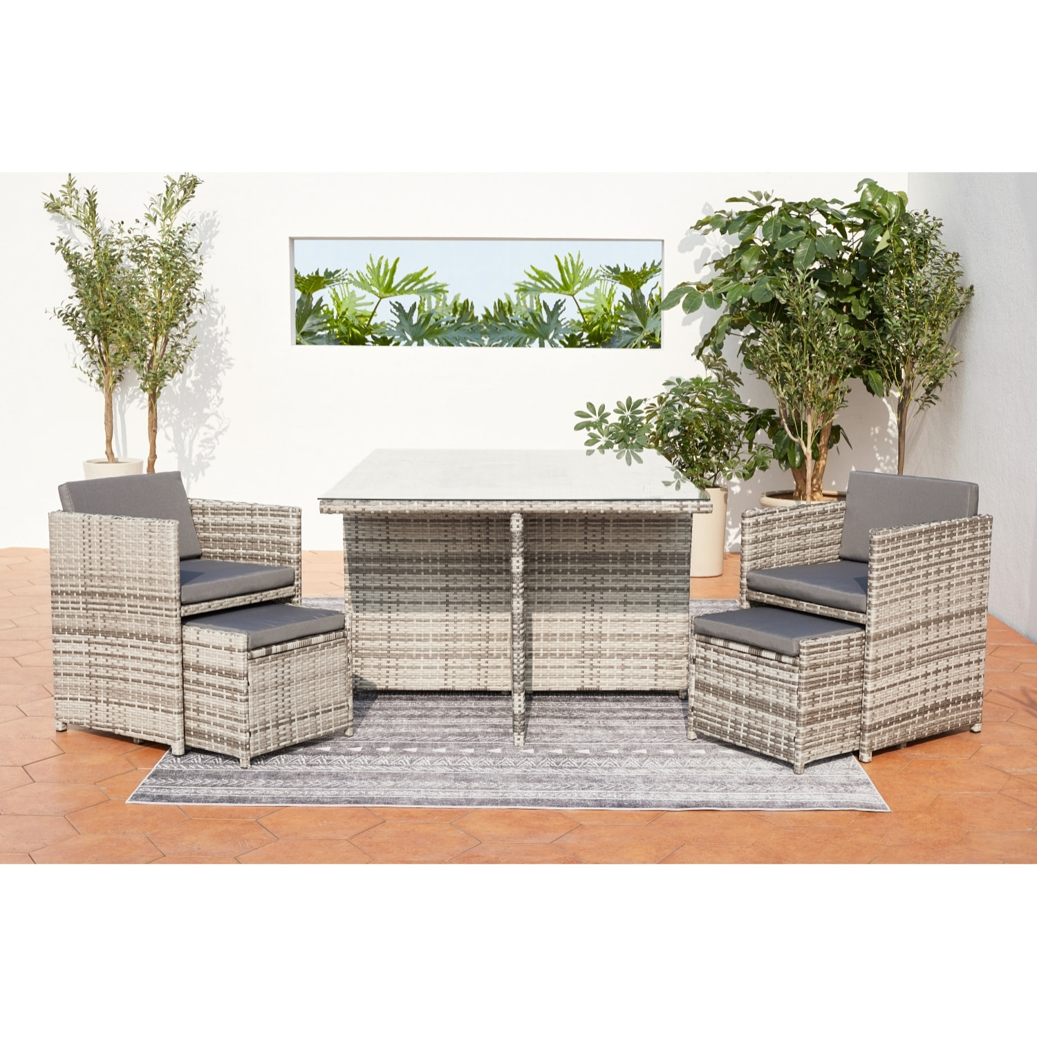 Salon de jardin encastrable 10 personnes en résine tressée gris REGINA