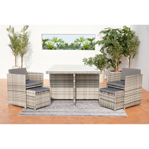 Salon de jardin encastrable 10 personnes en résine tressée gris REGINA
