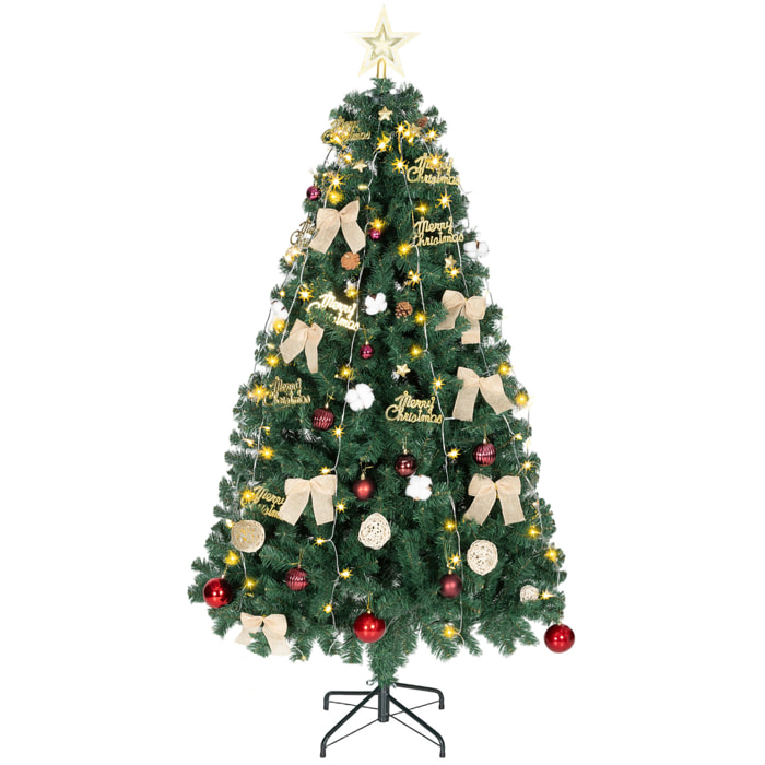 Árbol de Navidad 180 cm con Adornos, 200 Luces LED Blanco Cálido, Árbol de Navidad Decorado con 8 Modos de Iluminación, 650 Ramas, Soporte de Acero, Decoración para Hogar, Fiesta, Interior