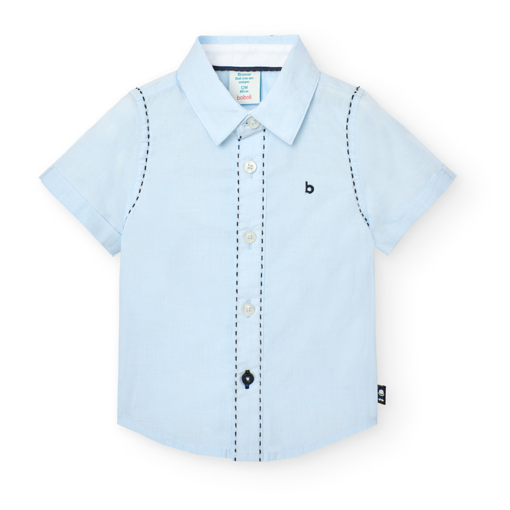 Camisa fil a fil para niño en algodón con cuello camisero