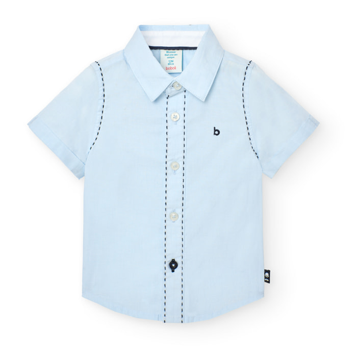 Camisa fil a fil para niño en algodón con cuello camisero