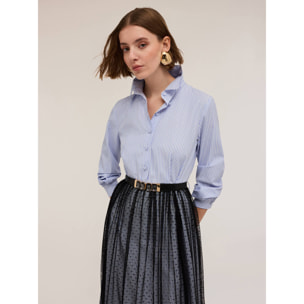 Motivi - Vestido camisero con falda de tul plumeti - Light - blue