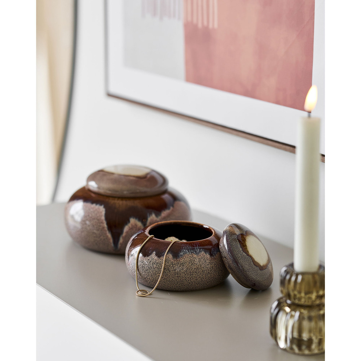 Set 2 barattoli in ceramica marrone con coperchio — misure assortite