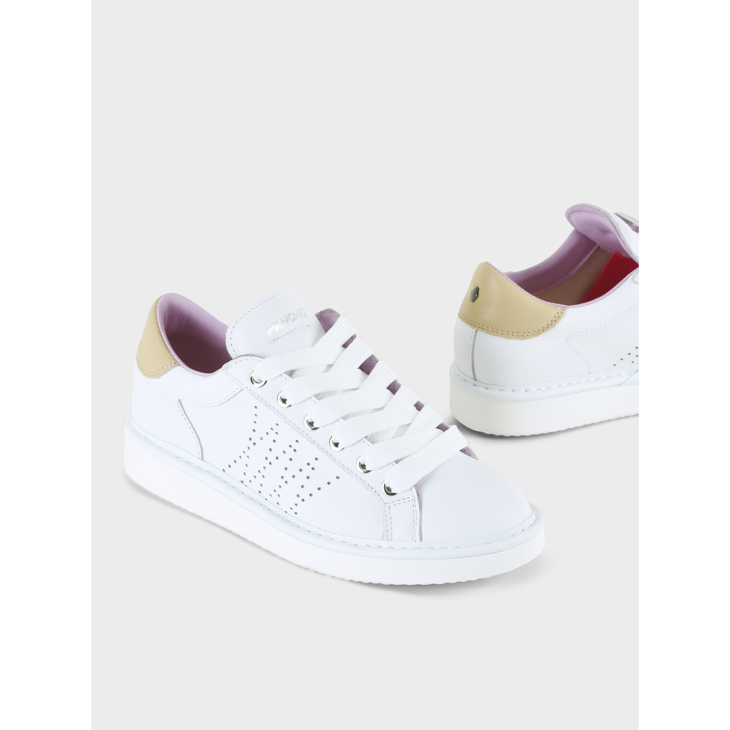 SCARPA ALLACCIATA P01 DONNA IN PELLE BIANCO-SABBIA