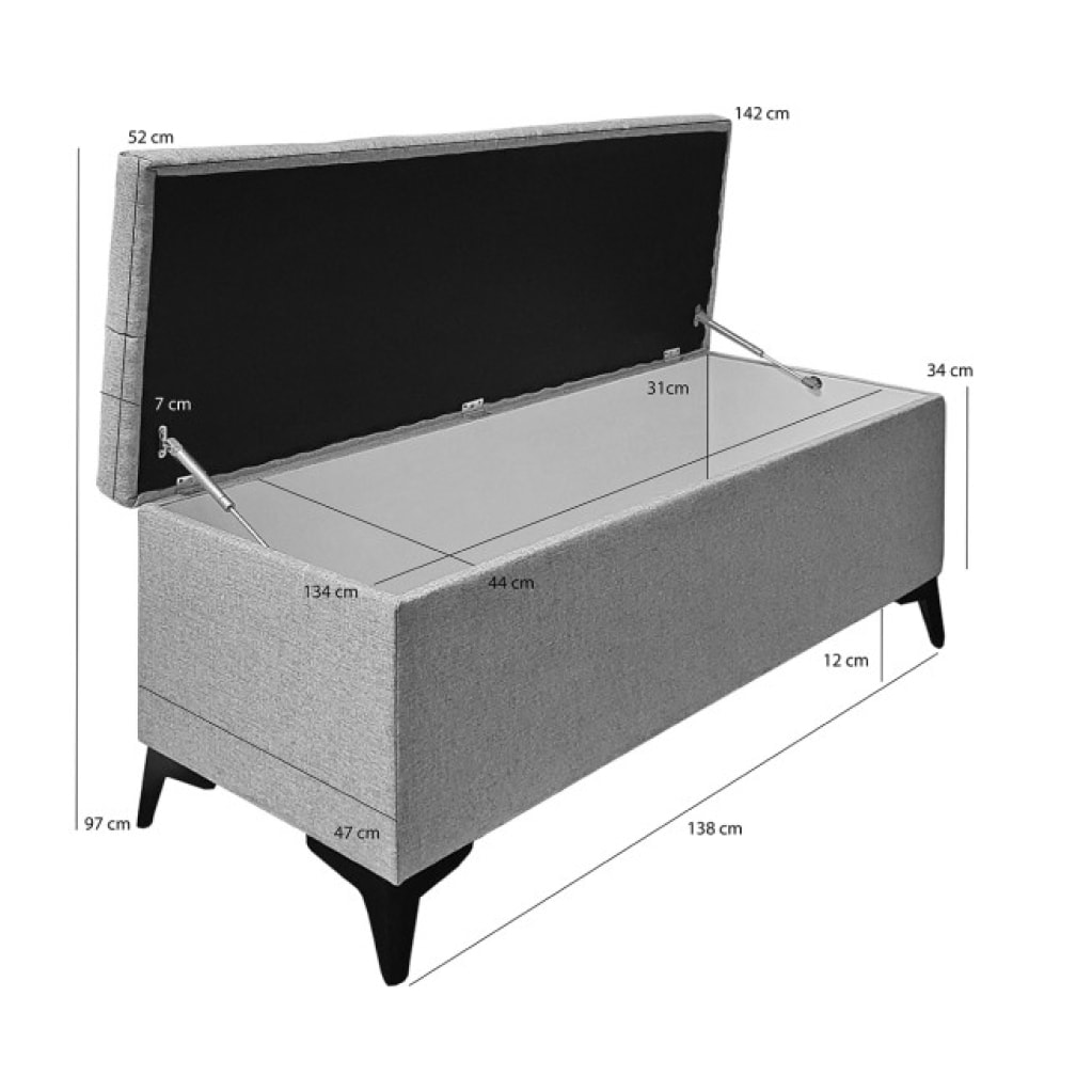 Banc de lit avec coffre de rangement en tissu gris - TRESSERVE