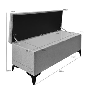 Banc de lit avec coffre de rangement en tissu gris - TRESSERVE