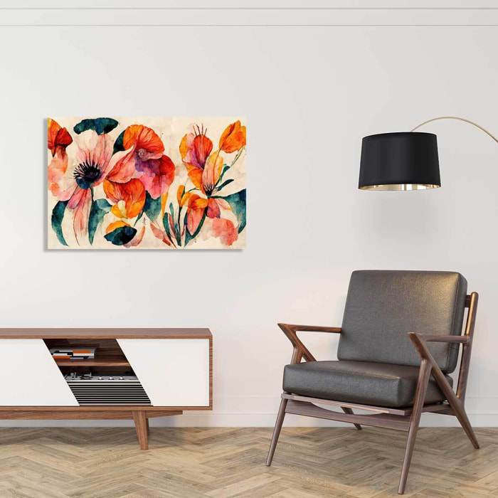Tableaux fleurs coquelicot et aquarelle  Toile imprimée