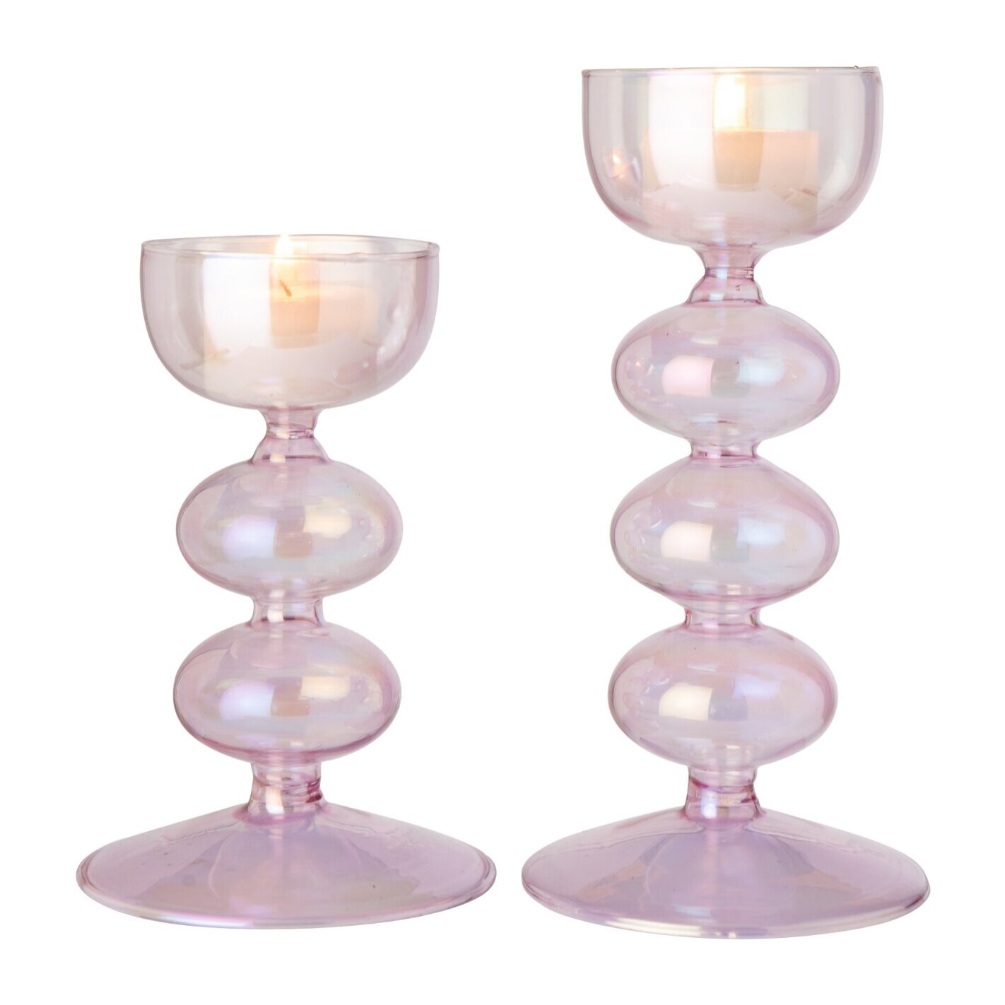 J-Line Photophore effet perlé - verre - rose clair - set de 2