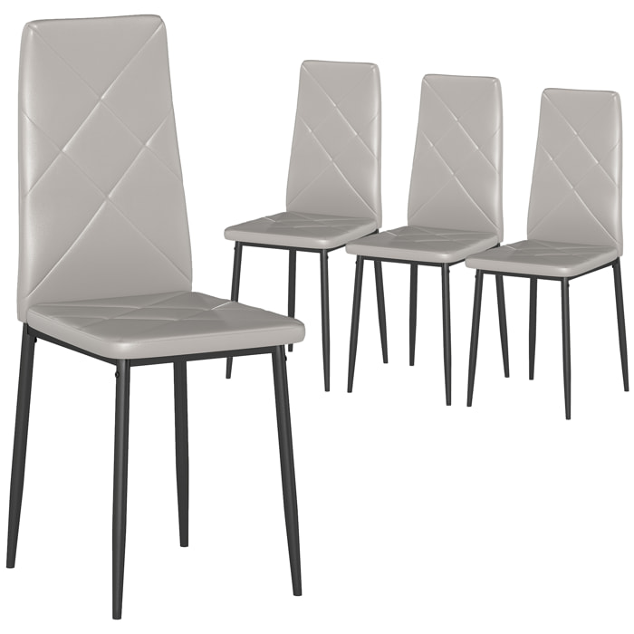 Pack de 4 Sillas de Comedor, Sillas de Cocina Modernas, Tapizadas de Cuero Sintética, Respaldo Alto, Asiento Acolchado, Patas de Acero, Gris