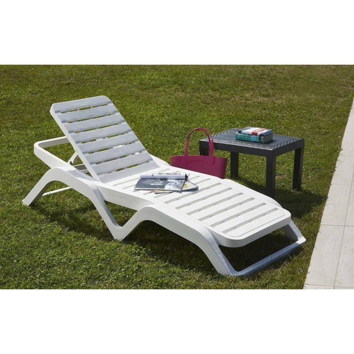 Lettino prendisole Ercolano, Sdraio da giardino regolabile, Lettino da esterno, 100 % Made in Italy, Cm 192x72h100, Bianco