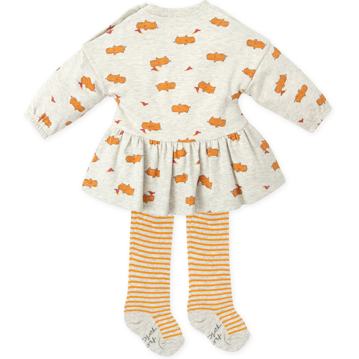 Vestido con leotardos . - Gris