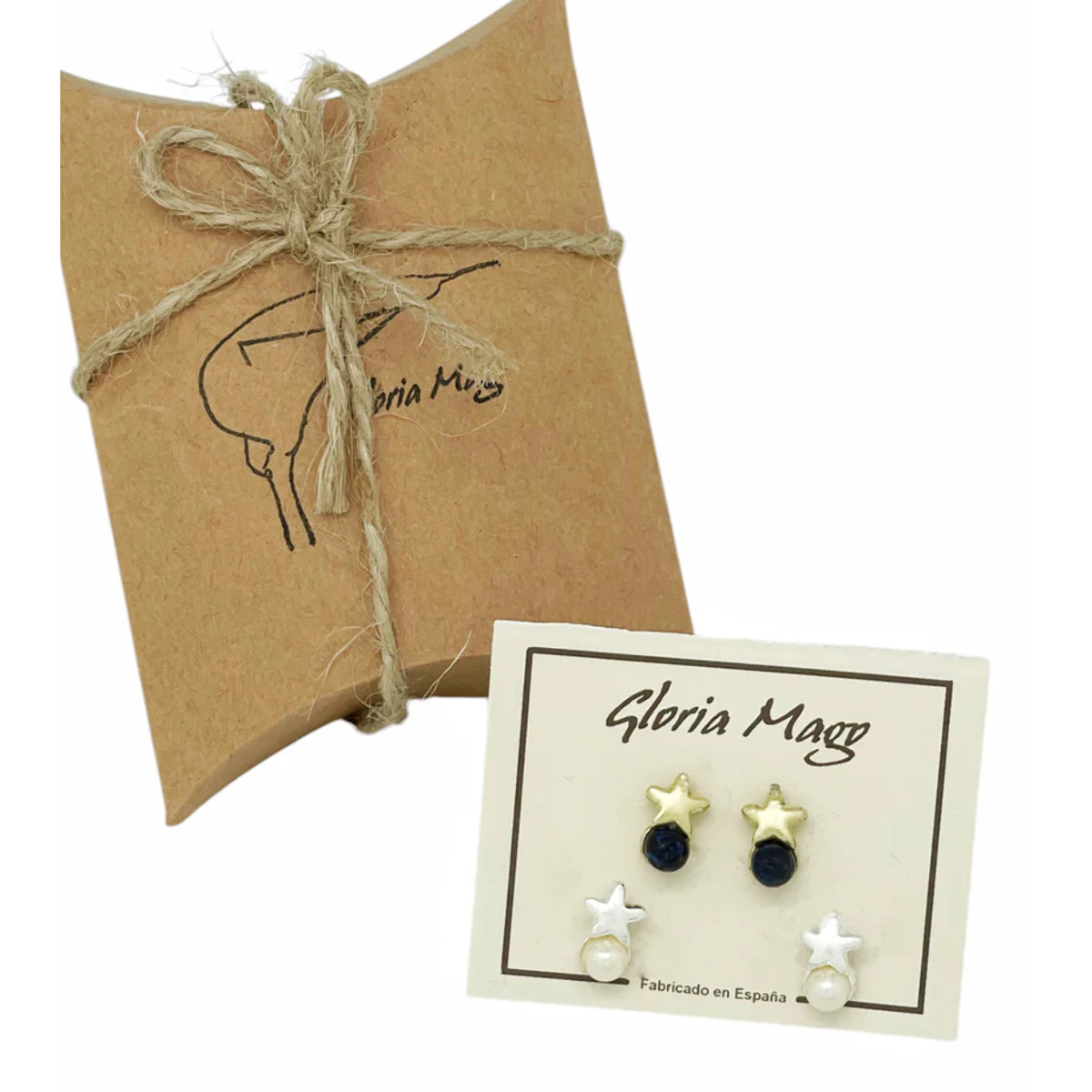 Pack de pendientes estrella mini con bolita en plata 10µ y dorado