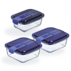 Lot de 3 boites de conservation (1 rectangle 38 cl et 2 carrées 76 cl) Easy Box - Luminarc