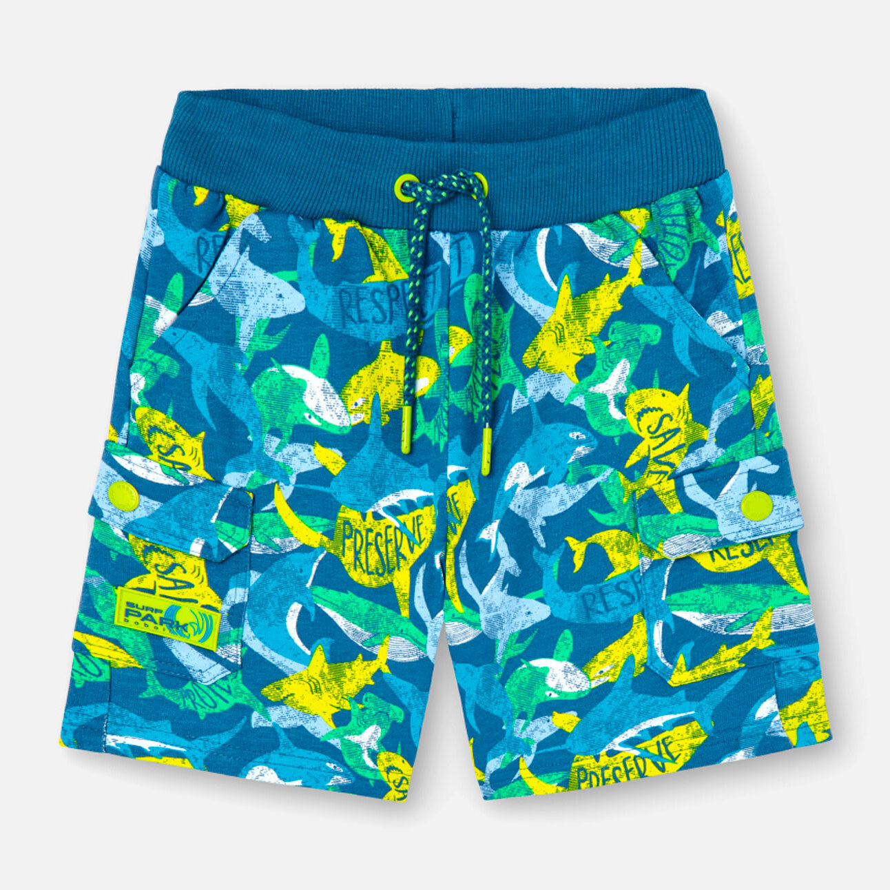 Bermudas niÃ±o, felpa estampada, azul Ã­ndigo