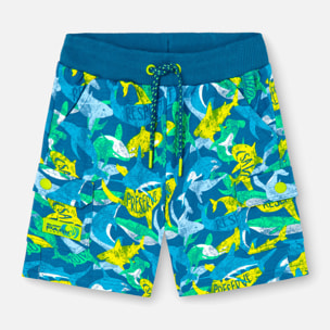 Bermudas niÃ±o, felpa estampada, azul Ã­ndigo