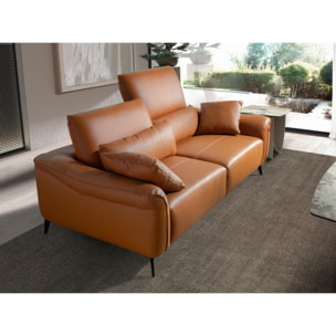 Sofá Angel Cerdá de 2 plazas tapizado en piel de origen vacuno en marrón patas de acero inoxidable en epoxi negro 170x107x105cm