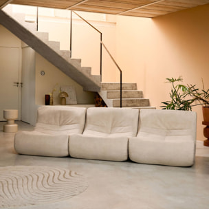 Fauteuil chauffeuse en velours style contemporain 3 places beige