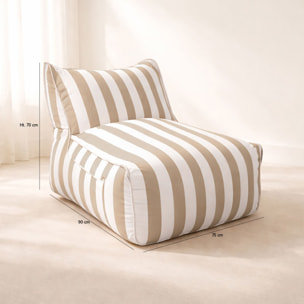 Fauteuil et pouf d'extérieur compressé en tissu à rayures taupe FLAVIO