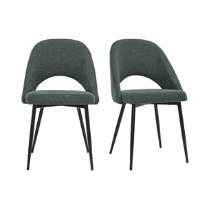 Chaises vintage en tissu effet velours texturé vert et métal noir (lot de 2) COSETTE