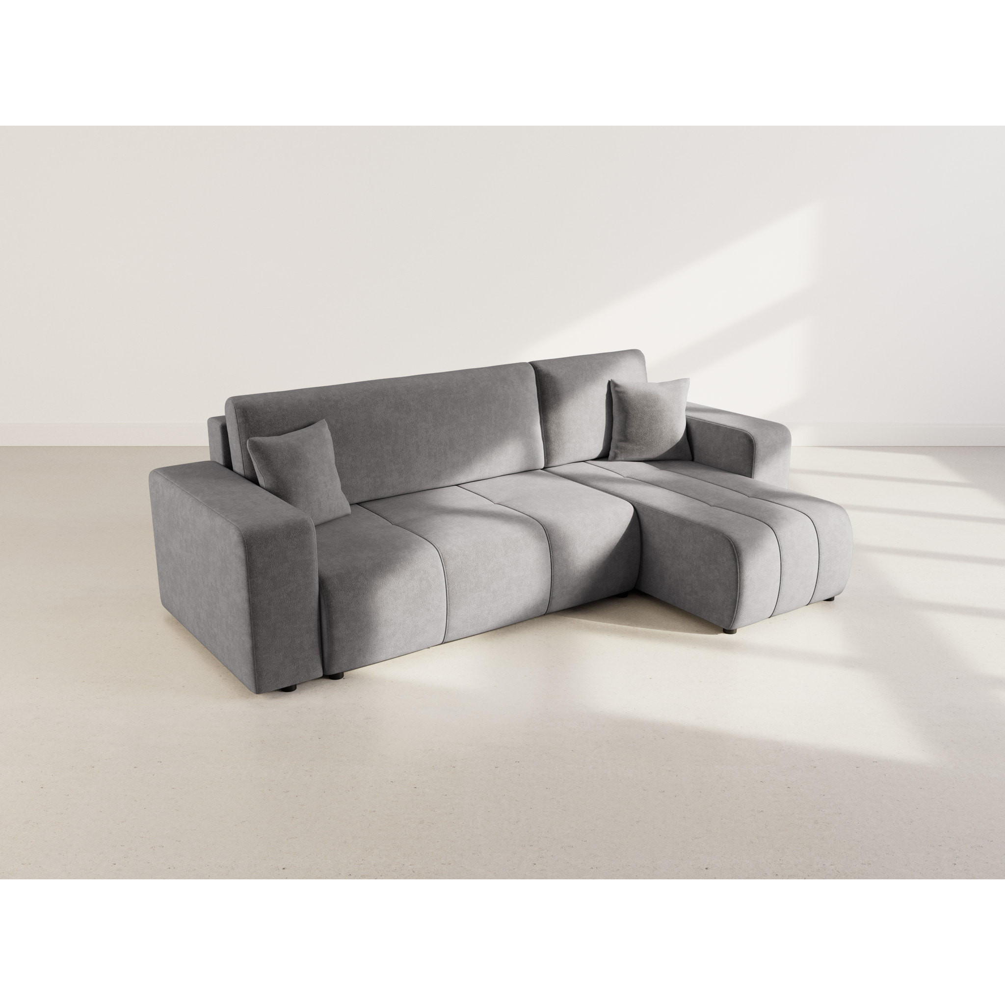 Nicole - canapé d'angle réversible 4 places convertible avec coffre en tissu - Gris