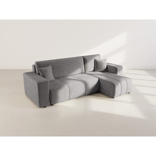 Nicole - canapé d'angle réversible 4 places convertible avec coffre en tissu - Gris