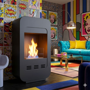 Livia - Camino a Bioetanolo da Pavimento 46x80x25 cm con Bruciatore 1,5 Litri Nero