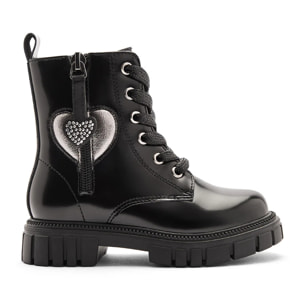 Stivali da bambina in stile militare con cerniera interna e stampa a cuore
