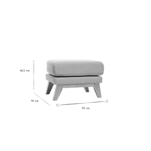 Pouf repose-pieds déhoussable scandinave en tissu vert lagon et bois clair OSLO