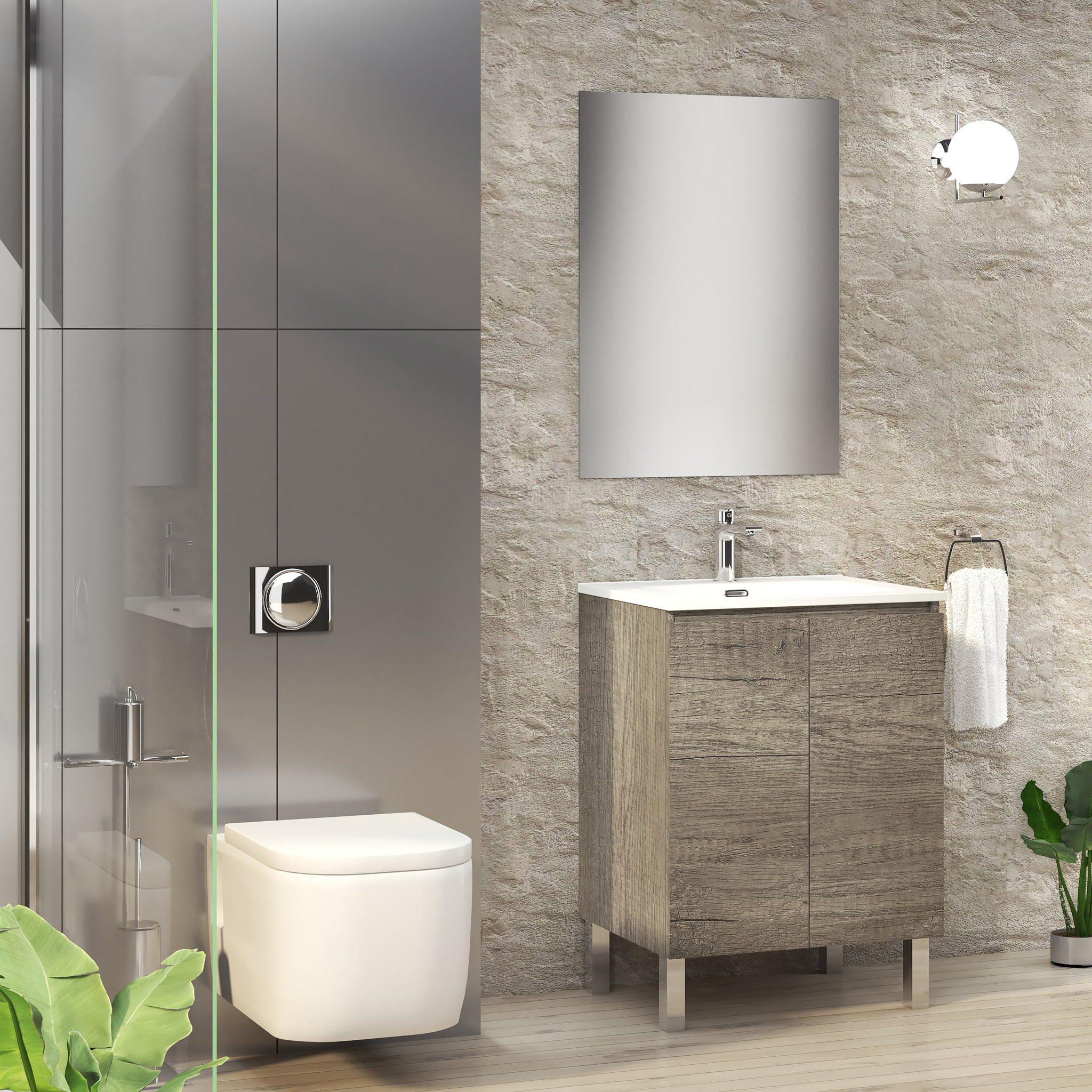 Ensemble de Salle de Bain Lust | 60 cm Nebraska | Deux Portes | Lavabo Encastré | N'inclut pas le Miroir | Meuble Assemblé | Alday