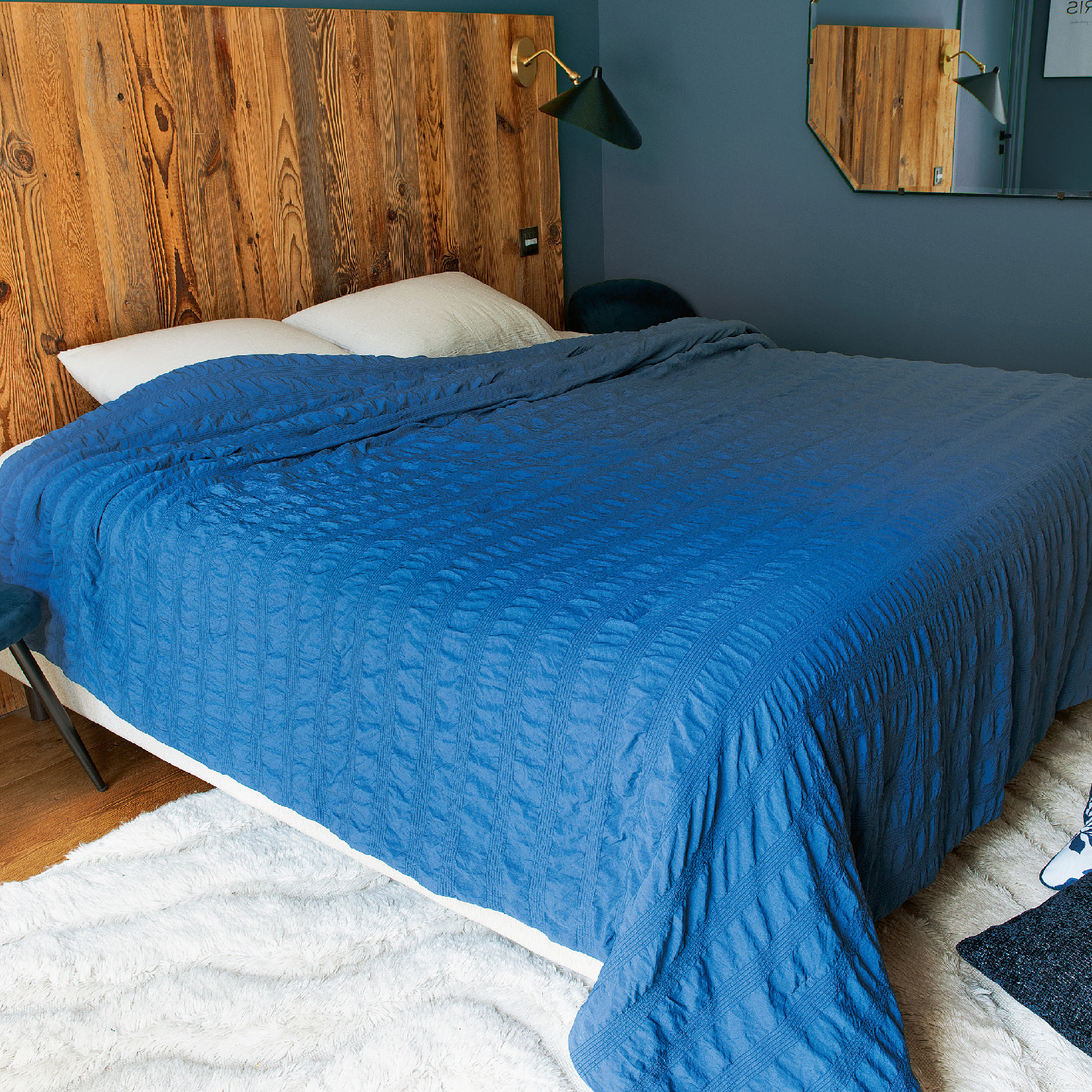 Jeté de lit  - Effet Seersucker - Bleu