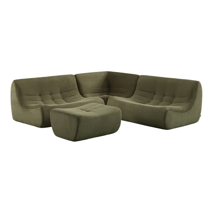 Canapé d'angle modulable 5 places avec repose pied velours côtelé SOKOL