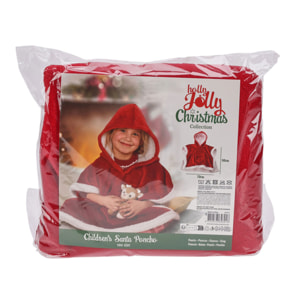 Poncho de navidad para niños rojo con ribete blanco