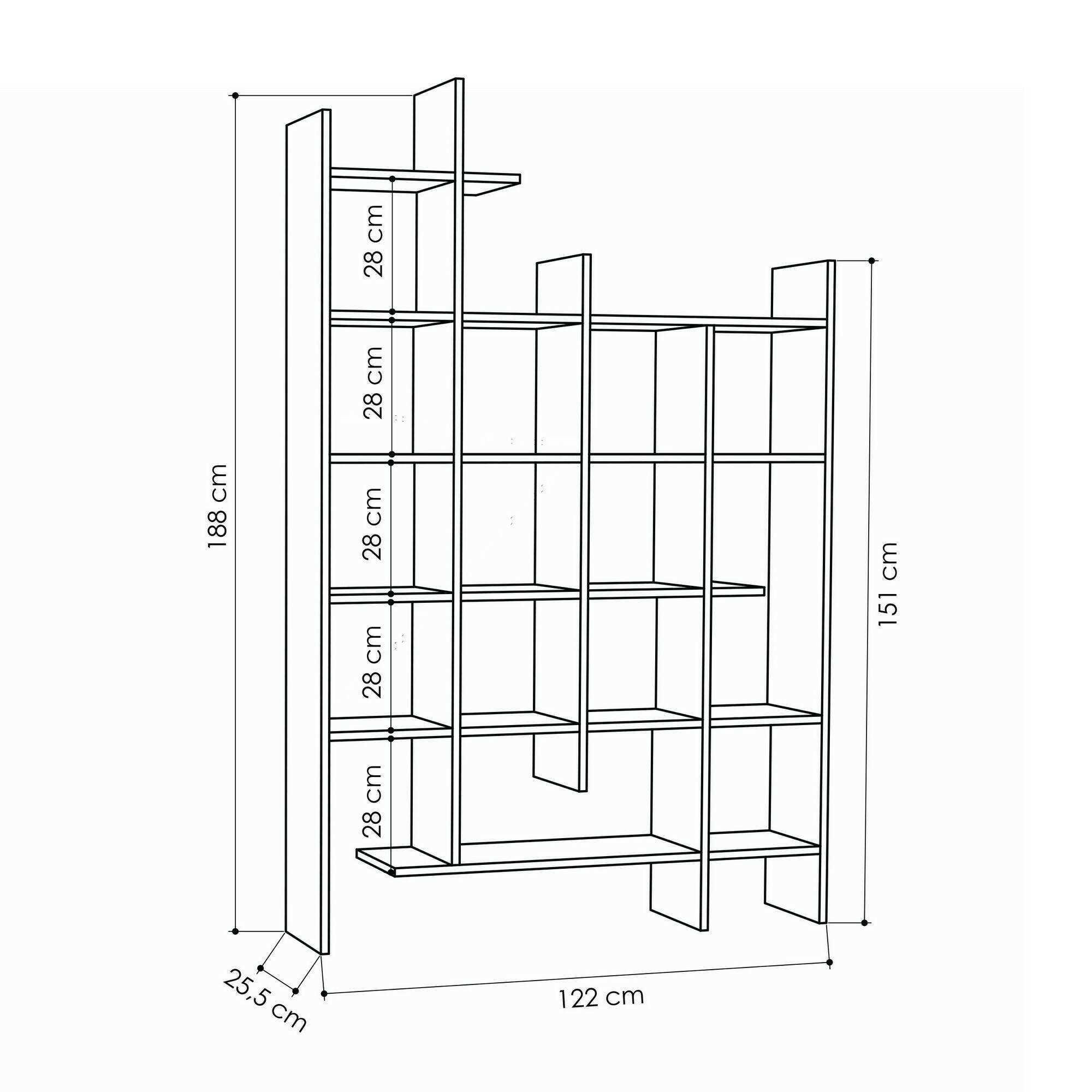 Libreria Dguidett, Scaffale da ufficio, Mobile portalibri, Biblioteca, 122x26h188 cm, Antracite