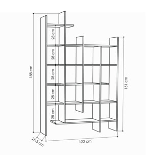 Libreria Dguidett, Scaffale da ufficio, Mobile portalibri, Biblioteca, 122x26h188 cm, Antracite