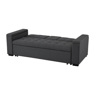 TILIA Canapé convertible 3 places en tissu gris foncé