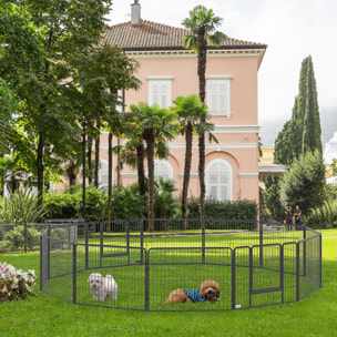 Parque para Perros de 12 Paneles Parque de Juegos de Bricolaje para Mascotas con 2 Puertas Corralito para Perros para Exterior Interior Acero 80x60 cm Negro