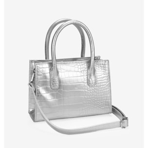 Bolso de mano plateado con cremallera