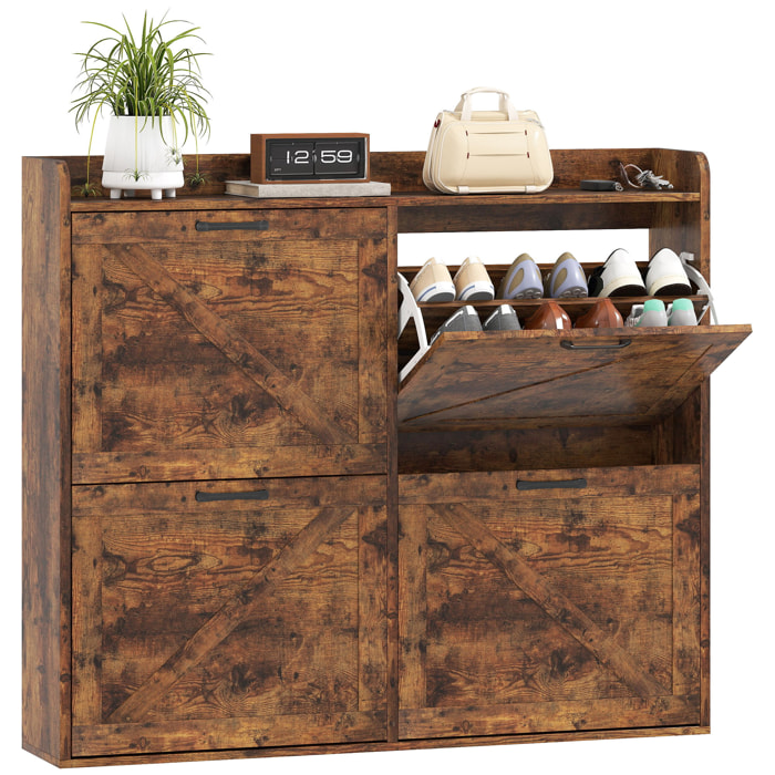 Mueble Zapatero de 4 Puertas Zapatero Estrecho con Estantes Ajustables Estilo Industrial para 24 Pares de Zapatos Mueble Auxiliar para Recibidor Entrada 120x24x103 cm Marrón Rústico