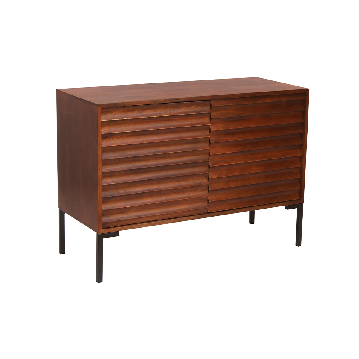 Buffet en bois foncé manguier massif et métal noir 2 portes L100 cm ONDA