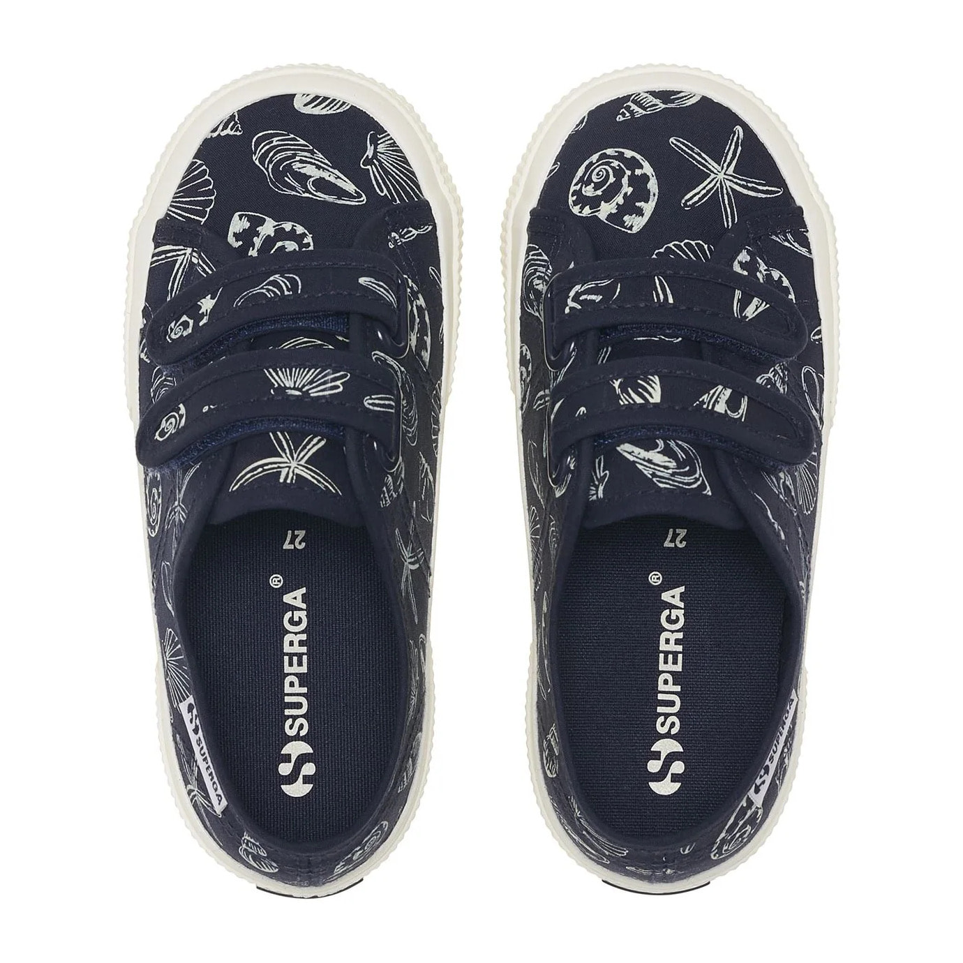 Le Superga Bambino/a Blu 3750 Kids Straps Seashells Print Leggera