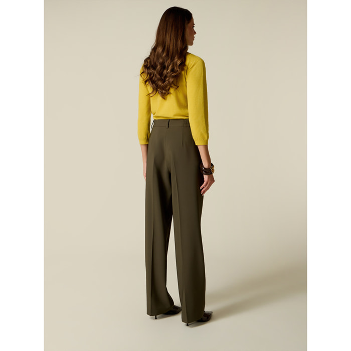 Oltre - Pantaloni palazzo sartoriali con pinces - Verde militare