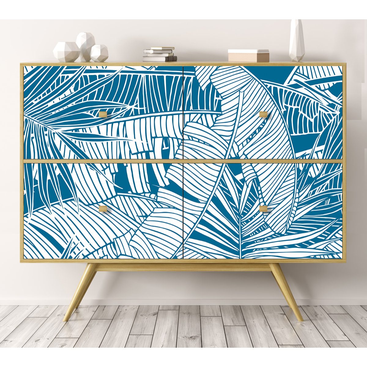 Stickers adhesivos de CERAMIKO - Hojas azul 100x100