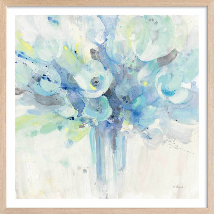 Affiche Aquarelle bouquet bleu Affiche + cadre en bois - Chêne