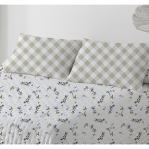 COLCHA SUAVE REVERSIBLE DN FLORES AZUL